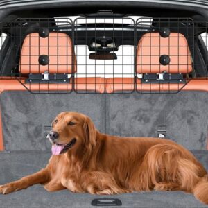 CASIMR Dog Car Barrier for SUVs, Vehicles, Trucks, Cars, Adjustable Pet Divider Cargo Area Universal-Fit, Folding Design for Easy Storage, Heavy-Duty Wire Mesh Barriers Safety Travel Accessories